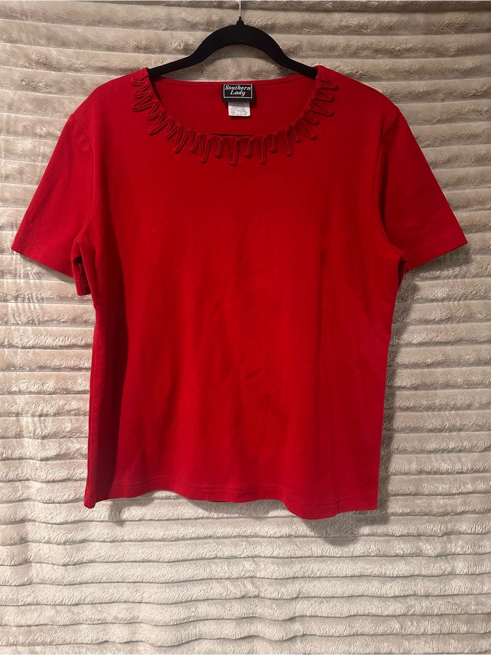 Southern Lady Red Short-Sleeve Scoop Neck ruffle Top